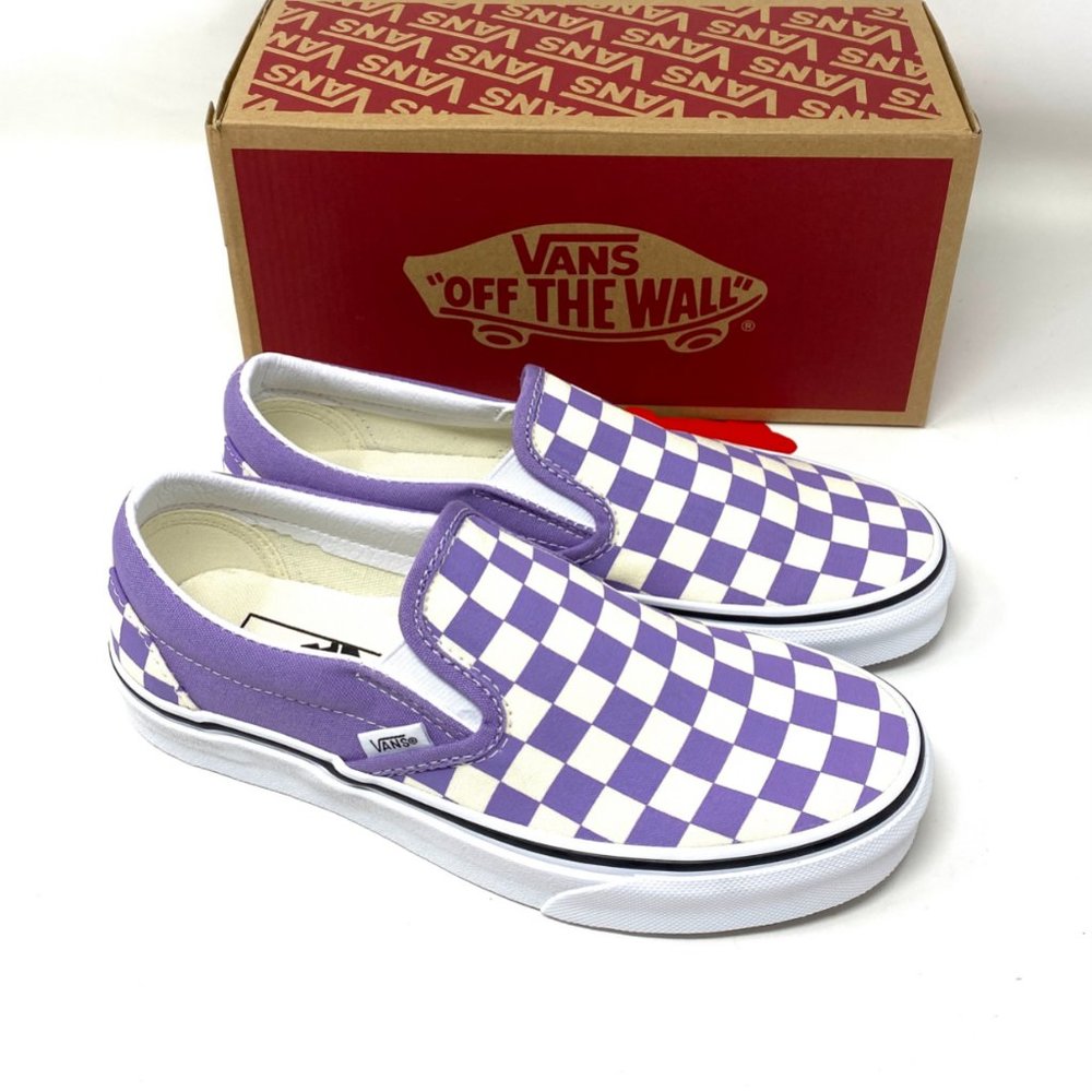 VANS Sneaker Men's VN0A33TB9HM Classic Slip On Checkerboard Chalk Violet White - Picture 8 of 10